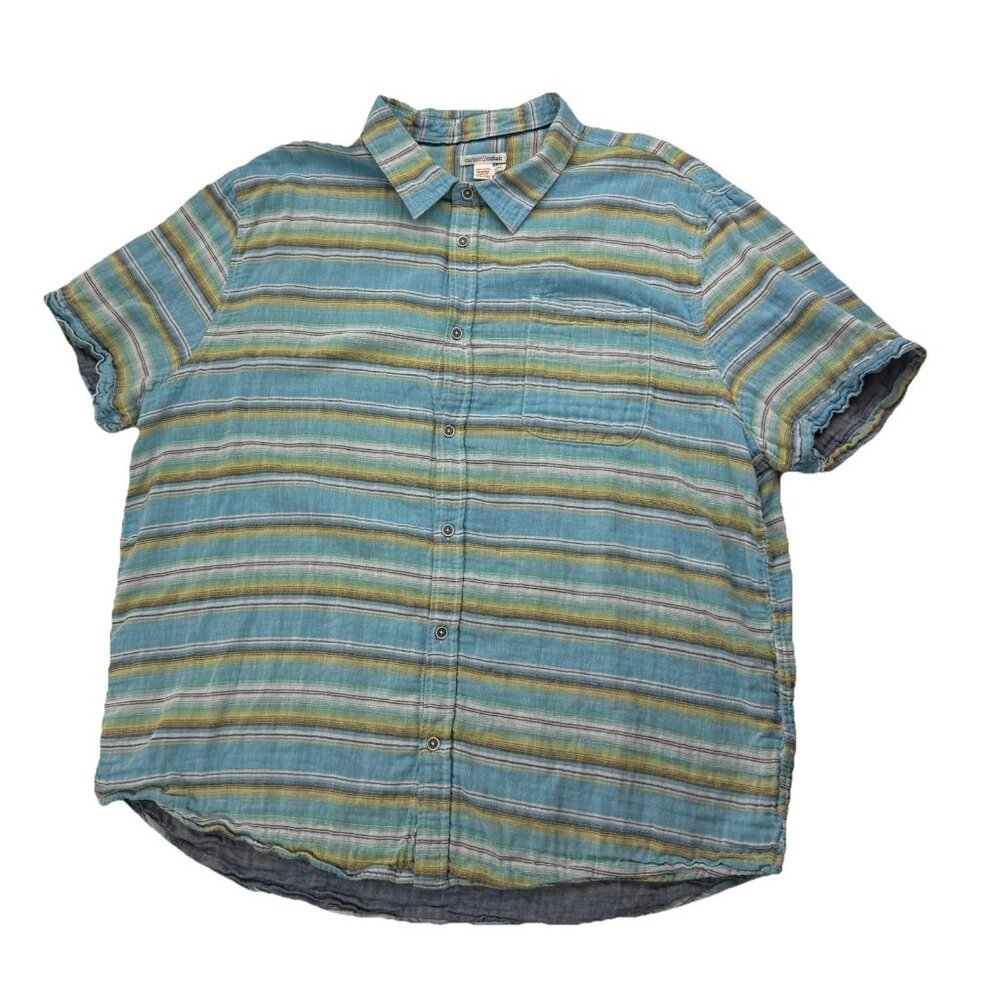 Carbon2Cobalt Mens XXL Blue Striped Cotton Short Sleeve Casual Button Up Shirt